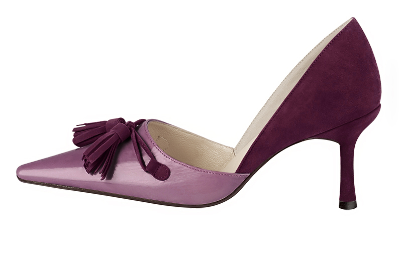 French elegance and refinement for these mauve purple and wine red open arch dress pumps, 
                available in many subtle leather and colour combinations. This charming pointed pump, with its pretty pompoms
will sublimate your simplest or craziest outfits.
To be personalized with your materials and colors. 
                Matching clutches for parties, ceremonies and weddings.   
                You can customize these shoes to perfectly match your tastes or needs, and have a unique model.  
                Choice of leathers, colours, knots and heels. 
                Wide range of materials and shades carefully chosen.  
                Rich collection of flat, low, mid and high heels.  
                Small and large shoe sizes - Florence KOOIJMAN